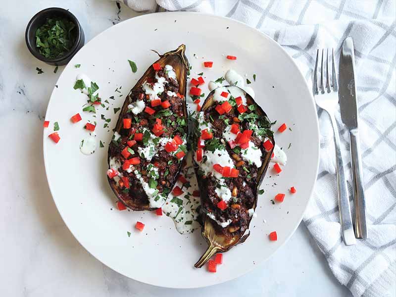 Stuffed Eggplant Recipe (with Garlic Yogurt Sauce)